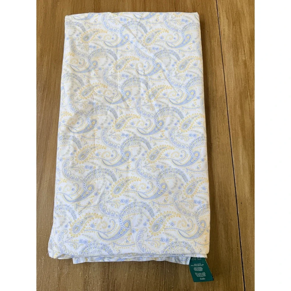 Lauren Ralph Lauren Queen Flat Sheet Blue Yellow Paisley White 100% Cotton